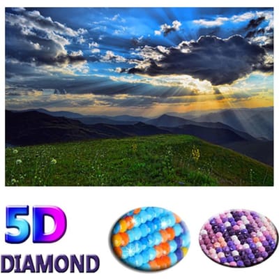 DIY ronde diamant schilderij grasland landschap kruissteek zon landschap diamant borduurwerk 20X30CM gray