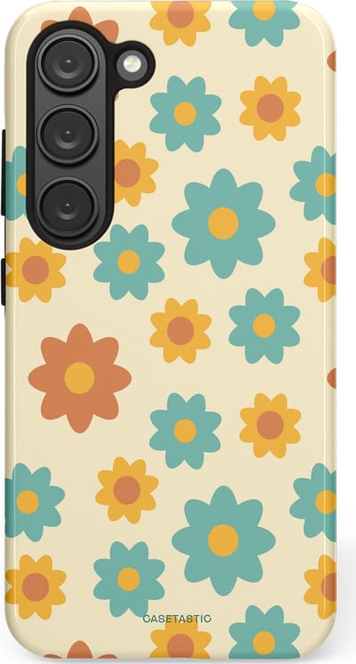 Casetastic hoesje geschikt voor Samsung Galaxy S23 - Dubbellaagse bescherming - Retro bloei - Fashion Case - Crème Mintgroen Goud Perzik