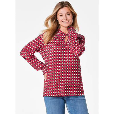 Jersey blouse met modieuze smokwerkdetails - rood / gedess. - Gr. 38 van Goldner Fashion