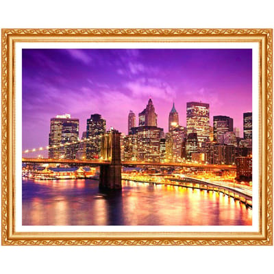 Diamant borduurwerk stad borduurwerk diamant, vol, rond, diamant schilderij stad nachtlandschap 20X30CM purple
