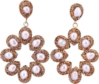Zoetwater parel oorbellen Bright Pearl Flower Golden - oorstekers - echte parels - wit - goud - stras steentjes - parel oorbellen dames - parel oorknopjes - sieraden doosje