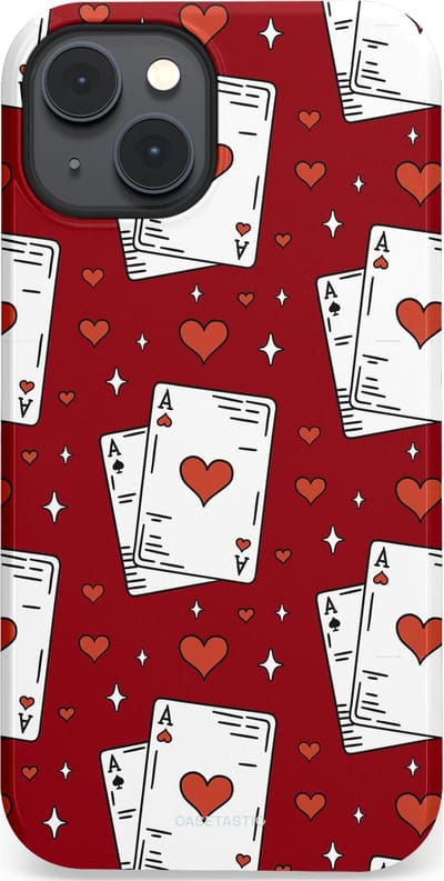 Casetastic hoesje geschikt voor Apple iPhone 14 Plus - MagSafe - Dubbellaagse bescherming - Kaarten Aas - Fashion Case - Bordeaux Wit Zilver
