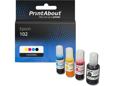 PrintAbout huismerk Inktcartridge 102 (T03R14/24/34/440) 4-kleuren Multipack Geschikt voor Epson