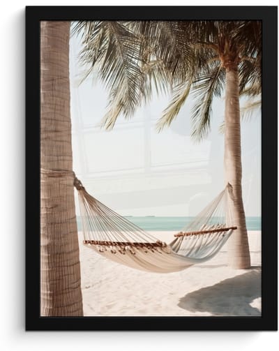 Poster in lijst - Fotolijst 30x40 cm - Posters - Hangmat - Palmbomen - Strand - Zee - Posterlijst zwart - Decoratie - Wanddecoratie woonkamer - Muurdecoratie slaapkamer