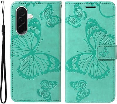 Coverup Hoesje - Geschikt voor Samsung Galaxy A37 Hoesje - Coverup Vlinders Book Case - Mintgroen