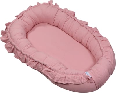 MamaLoes - Katoenen Babynestje - Ruffle Design - Licht Roze - Zacht Babynest met Koordjes & Drukkers - Newborn Nest - 85x50 cm - Vanaf 0 Maanden