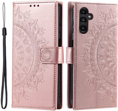 Mandala Book Case Geschikt voor Samsung Galaxy A56 - Hoesje met Pasjeshouder Roze Goud