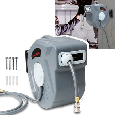Automatische slanghaspel - 20 m - Persluchtslanghaspel met 1/4 inch snelkoppeling - Automatische haspel met slangstop - Wandhouder