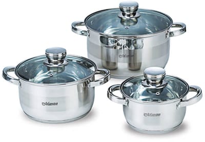 Maestro MR-2220-6L Pannenset - 6-delig - Hoogwaardig Roestvrij Staal (RVS) - Inclusief Glasdeksels - 1.5L, 3.0L & 5.0L - Inductie & Alle Warmtebronnen - Zilver