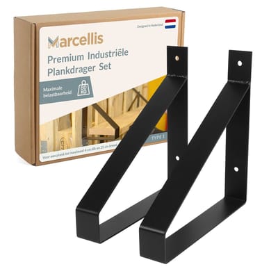 Marcellis - 2x Industriële plankdrager - Voor plank 25cm + schroefset - mat zwart - staal - T1