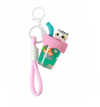 iTotal Sleutelhanger Bubble Tea Witte Kat Keychain WHITE CAT Plastic and Metal 4.0x4.0x7.0cm
