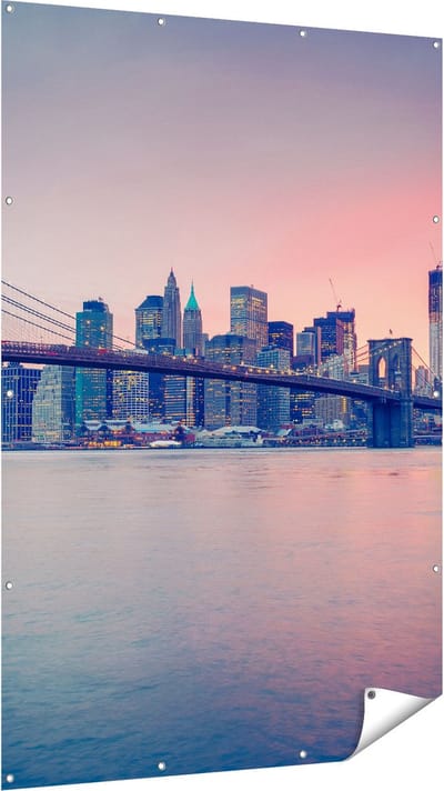Gards Tuinposter New York Brooklyn Brug bij Zonsondergang - 120x180 cm - Tuindoek - Tuindecoratie - Wanddecoratie buiten - Tuinschilderij