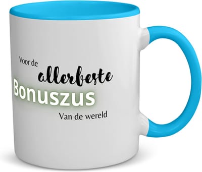 Akyol - voor de allerbeste bonuszus van de wereld koffiemok - theemok - zwart - Zus - de beste bonuszus - verjaardagscadeau - verjaardag - cadeau - cadeautje voor zus - zus artikelen - kado - geschenk - gift - 350 ML inhoud