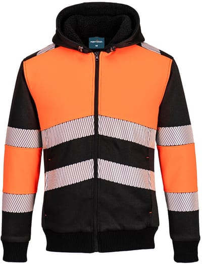 Portwest PW3 Klasse 1 Winter Hoodie met rits PW377 - Oranje/Zwart - XL