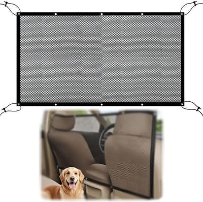 Famanu - Barrière voor de auto, voor honden, voor huisdieren, net voor de achterbank, net, scheidingswand voor auto, achterbank, terreinwagen, zwart