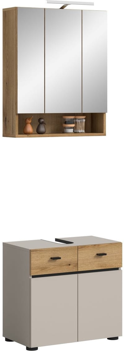 Badcombinatie met verlichting - Moderne 2-delige kast en spiegelkast - Kasjmier - 60x191x35cm