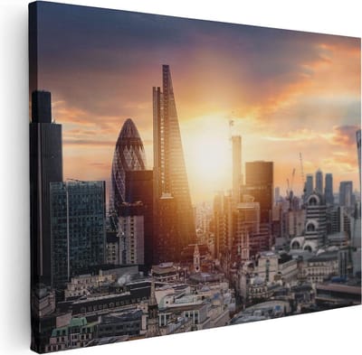 Artaza Canvas Schilderij Skyline Zonsondergang - 40x30 cm - Klein - Wanddecoratie Woonkamer - Muurdecoratie Londen - Kamer Accessoires