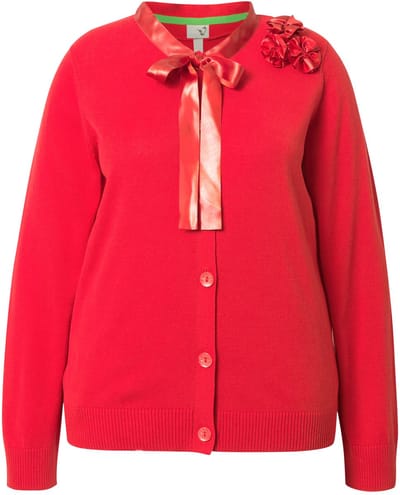 Ulla Popken - Dames - Vest satijnen bloemen ronde hals lange mouw - Salsa - Maat 42+