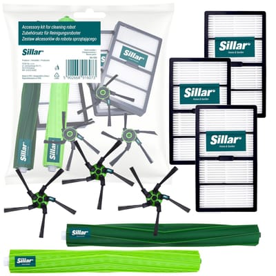 Sillar Accessoireset voor schoonmaakrobot iRobot Roomba S9 en S9+ – 3 HEPA-filters, 1 hoofdborstel, 3 zijdelingse borstels met 5 armen (inclusief bevestigingsschroeven) – reserveonderdelen – set 8 stuks