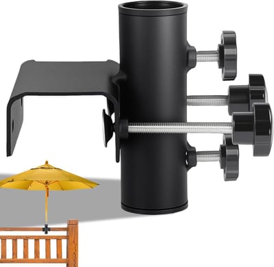 Parasolhouder voor balkonleuning - rechthoekig, klembaar, instelbaar - terrassen en balkon - geschikt voor klembereik 63-20 mm en diameter 23-38 mm.