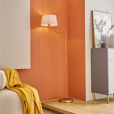 Lindby - vloerlamp - 1licht - metaal, stof - H: 154 cm - E27 - brons, wit