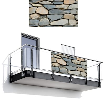Balkonscherm 200x110 cm - Balkonposter Stenen - Rustiek - Grijs - Balkon scherm decoratie - Balkonschermen - Balkondoek zonnescherm