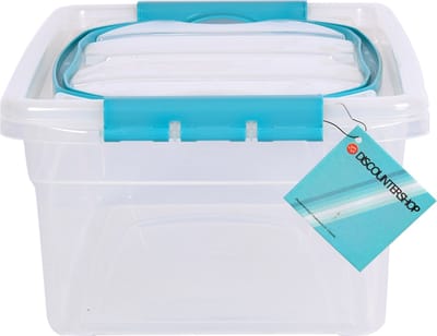 Opbergbox met Deksel Transparant 5 Liter - Sky Blauw Handvat - Kunststof - 30x20.5x12.5cm - Lichtgewicht - Ideaal voor Huishouden & Opbergen