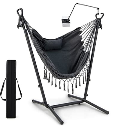Hangstoel met Verstelbaar Frame, Hoofdsteun, Zijzak en Telefoonhouder voor Tuin en Balkon