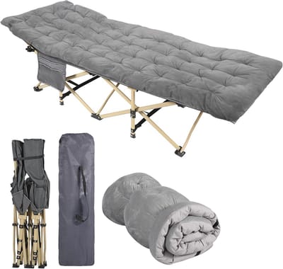 Campingbed Vouwbed XXL met Kussen 190 x 71 x 38 cm – Opvouwbaar Campoofbed met Matras TOPPER voor Buiten, Tuin en Binnen
