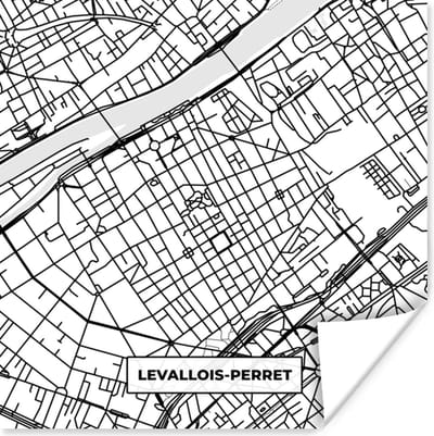 Poster Levallois-Perret - Stadskaart - Plattegrond - Kaart - Frankrijk - Zwart wit - 100x100 cm XXL