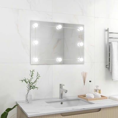 vidaXL - Wandspiegel - zonder - lijst - met - LED-lampen - rechthoekig - glas