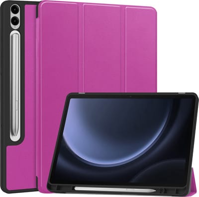 Hoesje - Geschikt voor Samsung Galaxy Tab S9 FE Plus - Dun & Stevig - Hard Cover Case - Trifold Bookcase Hoes - Met Uitsparing Geschikt voor S Pen - Hardcover Book - Tablethoes - Paars