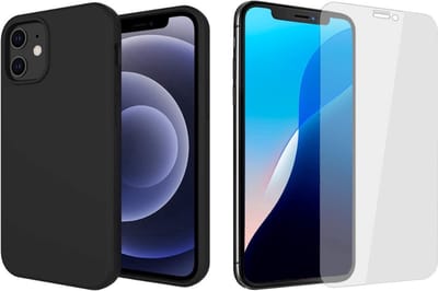 ShieldCase bundel Siliconen telefoonhoesje + Screenprotector - Geschikt voor Iphone 12 mini - Zwart hoesje - Stijlvolle silicone hoesje - Val en Krasbenstendige bescherming - Flexibel - Anti kras- Gehard glas - Bescherming tegen krassen