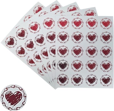 200x Transparante Stickers Op Vel - 32mm - Hart Krans Rood - Serie 2 - Sluitsticker - Sluitzegel - Cadeau Sticker - Hartje Rood - 200 Stuks
