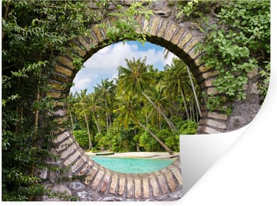 Muurstickers - Sticker Folie - Doorkijk - Palm - Tropisch - Strand - zee - 40x30 cm - Plakfolie - Muurstickers Kinderkamer - Zelfklevend Behang - Zelfklevend behangpapier - Stickerfolie