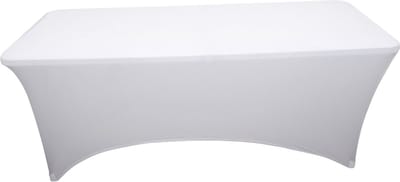 HOME It® stretch tafelkleed voor lange vouwtafels, wit, past over tafelpoten, duurzaam, gladde pasvorm, elegant voor buffet of display