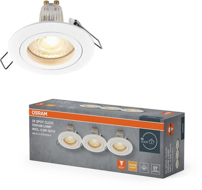 OSRAM Spot Set LED inbouwspot GU10 4,5W Wit Klik, 2700K warm wit, aluminium, eenvoudige klikinstallatie, set van 3
