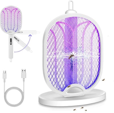Elektrische muggenmepper-Opvouwbaar- 2 in 1 Electric Fly Swatter with 3000V - Muggenmepper met UV-Lamp - Type-c Oplaadbaar