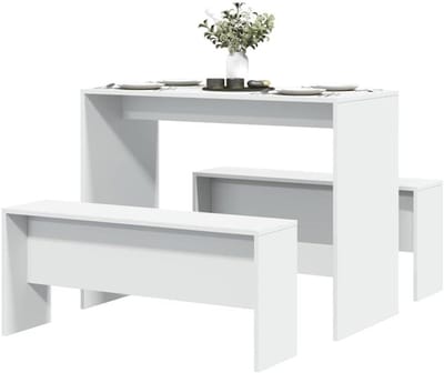 Eettafel met banken - Tuinset - Buiten genieten - Onderhoudsvriendelijk - 114 cm - Wit