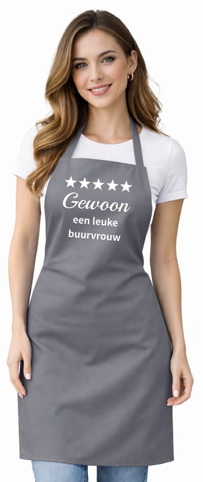 Keukenschort - Schort - BBQ schort - unisexschort - kookschort - 100% katoen - 65 x 90 cm - kleur grijs - Gewoon een leuke buurvrouw