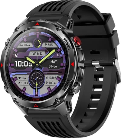 Knobbout 1.46” Scherm (3.7cm) GPS Outdoor Smartwatch – 6 Satelliet Positionering - Kompas & Hoogtemeter -LED-zaklamp - Hartslag & SpO₂, 30 m Waterdicht - 540mAh Batterij, Bluetooth 5.3- Zwart