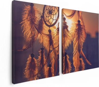 Artaza Canvas Schilderij Tweeluik Amulet van de Indianen - Symbool - Ketting - 120x80 cm - Wanddecoratie Woonkamer - Schilderijen - Muurdecoratie