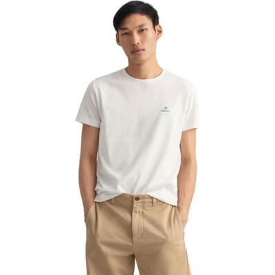 Gant heren T-shirt met ronde hals en contrasterend logo - Wit