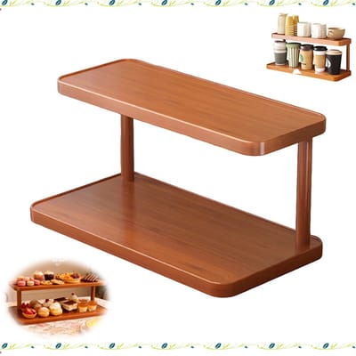 Displayrek voor op het aanrecht - Dubbellaagse bureau-organizer - plank - bekerhouder voor op het bureau - opbergrek voor op de eettafel - 30x14x14.5cm - bruin - geschikt voor kantoren, studentenkamers, keukens en badkamers
