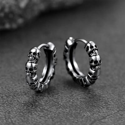 Sterling Zilveren Doodskop Hoop Cirkel Oorbellen Vrouwen/Mannen Alledaagse Draagbare Sieraden Hip Hop Stijl Accessoires Unisex Mode black
