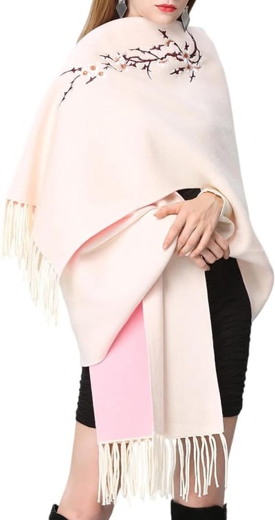 Gebreide Poncho - Dames Sjaal - Warm Blijven - Dubbelzijdig Gebreid - One Size - Rood Zwart