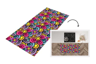 Keukenloper 120x50 cm - Keukenmat vinyl Patroon - Hippie - Bloemen - Paars - Keukenmatten loper - Keuken vloerkleed tapijt