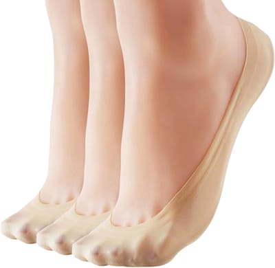 3 Paar Beige Dames Onzichtbare Sokken – No Show Nylon Footies met Anti-Slip – Dunne Lage Sokken voor Flats, Ballerina’s & Instappers – Comfortabele Hidden Socks die Niet Afzakken