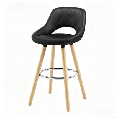 OKWISH Barkruk 68 Cm - Ergonomische Zitting Met Rugleuning - Voor Keuken En Bar - Hout En Kunstleer - Zwart
