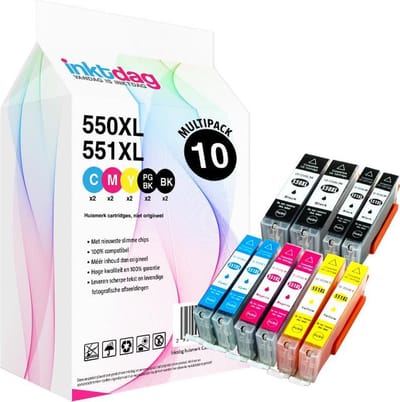 Inktdag inktcartridge voor Canon 550XL / Canon 551 XL, Canon 550/ 551 xl inktcartridges van 10 stuks voor Pixma IP7250, IP8750, IX6850, MG5450, MG5550, MG5600, MG5650, MG5655, MG6350, MG6450, MG6600, MG6650, MG7150, MG7550, MX720, MX925